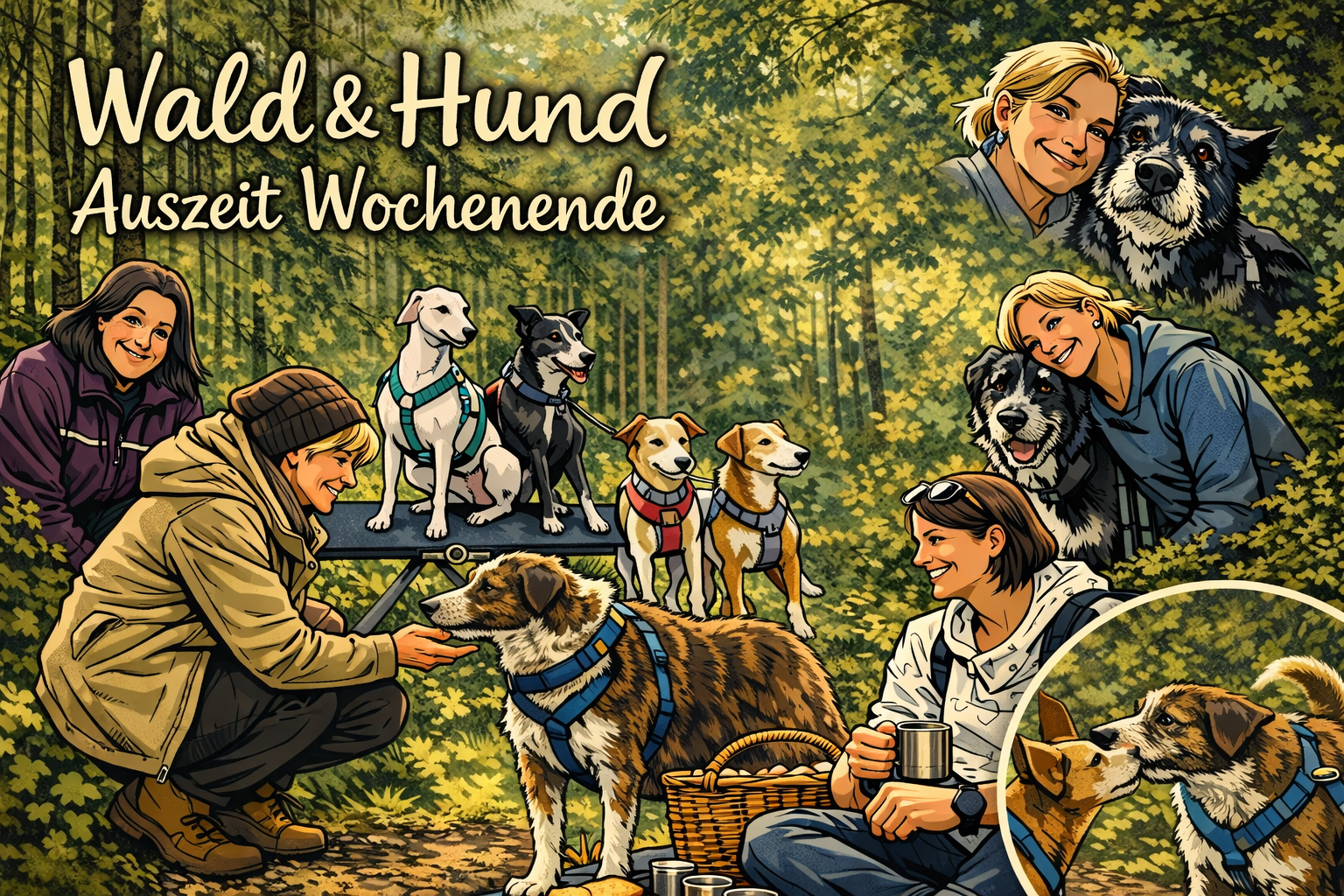 Frauen mit Hunden im Wald Workshop